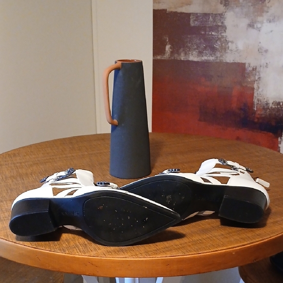 Nine West White Heeled Boots with Buckle Accents - Picture 3 of 5